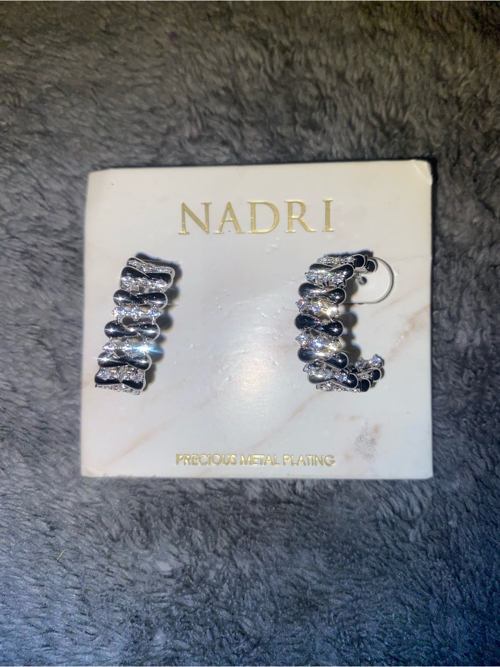 Nadri Silver and Black Crisscross Pavé Hoop Earrings